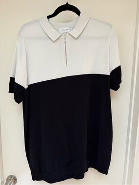 Topman Black and White Colorblock Short-Sleeve Polo